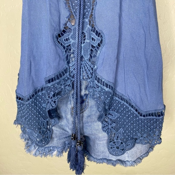 Light Blue Crochet Boho Tunic Flowy Halter Top Y2k Size Small S - Picture 4 of 13